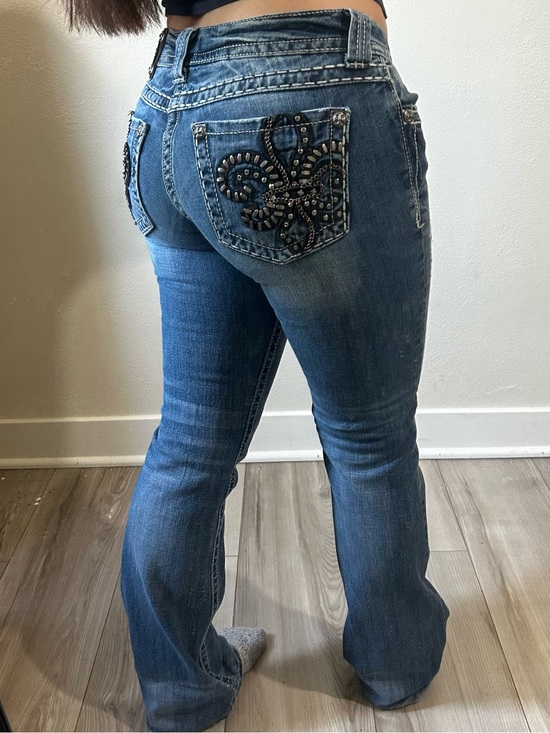 Miss Me Denim - Women’s Embellished Back Pocket Bootcut Miss Me Jeans - Medium Blue